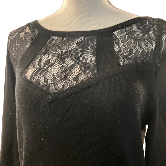 #A311  Roz & Ali  Black Sweater Lace Cottagecore Vintage Romantic Pre-0wned XL - Picture 2 of 8